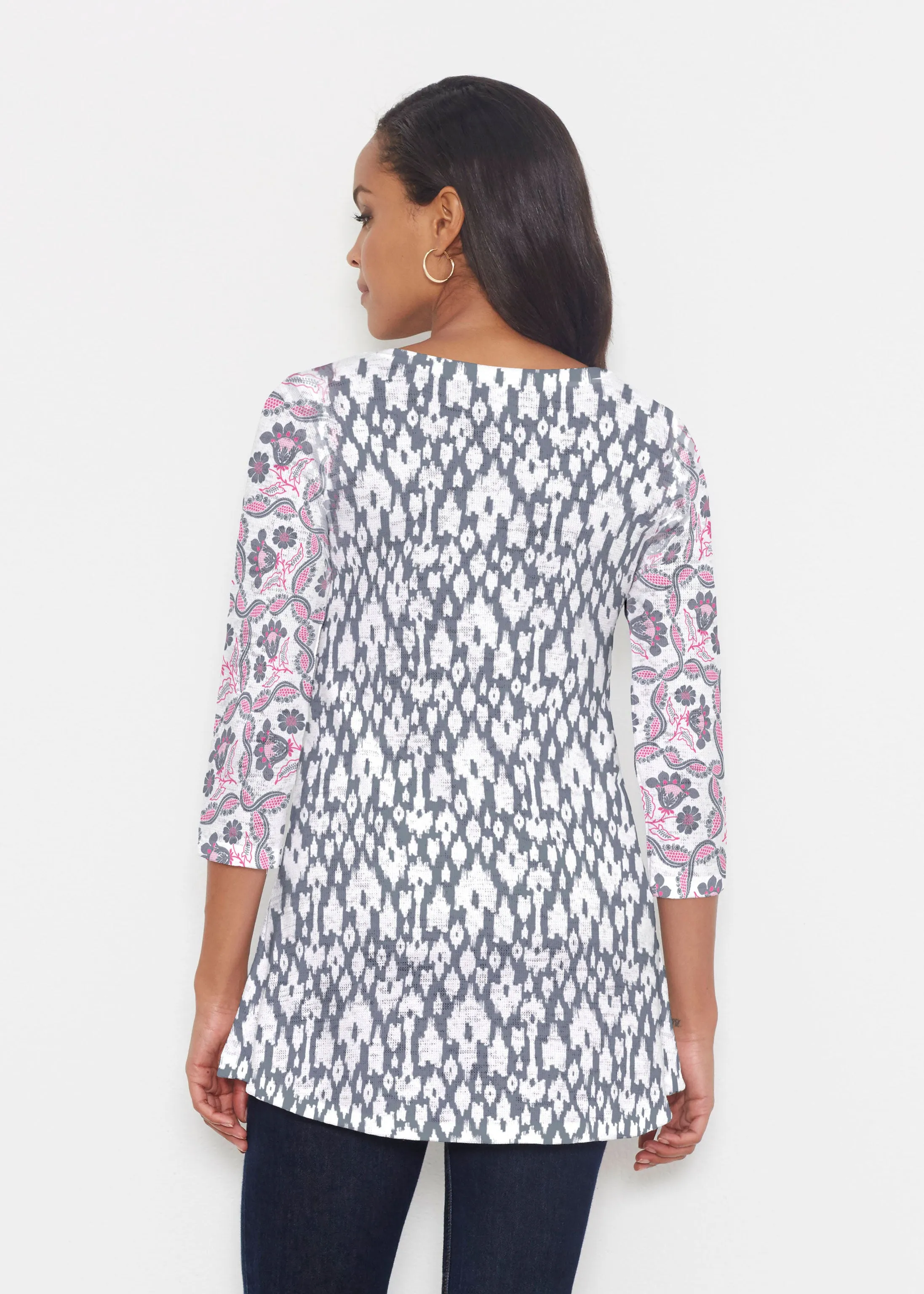 Ikat Lattice Pink (7975) ~ Katherine Hi-Lo Thermal Tunic