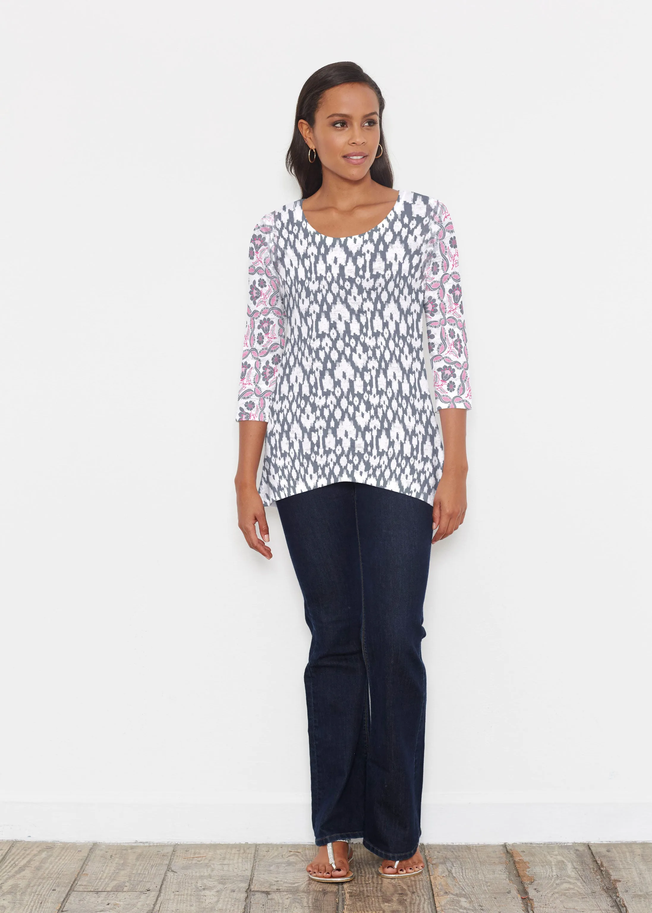 Ikat Lattice Pink (7975) ~ Katherine Hi-Lo Thermal Tunic
