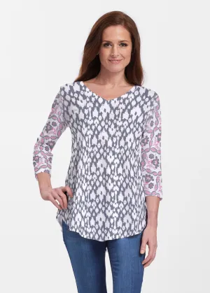 Ikat Lattice Pink (7975) ~ V-neck Flowy Tunic