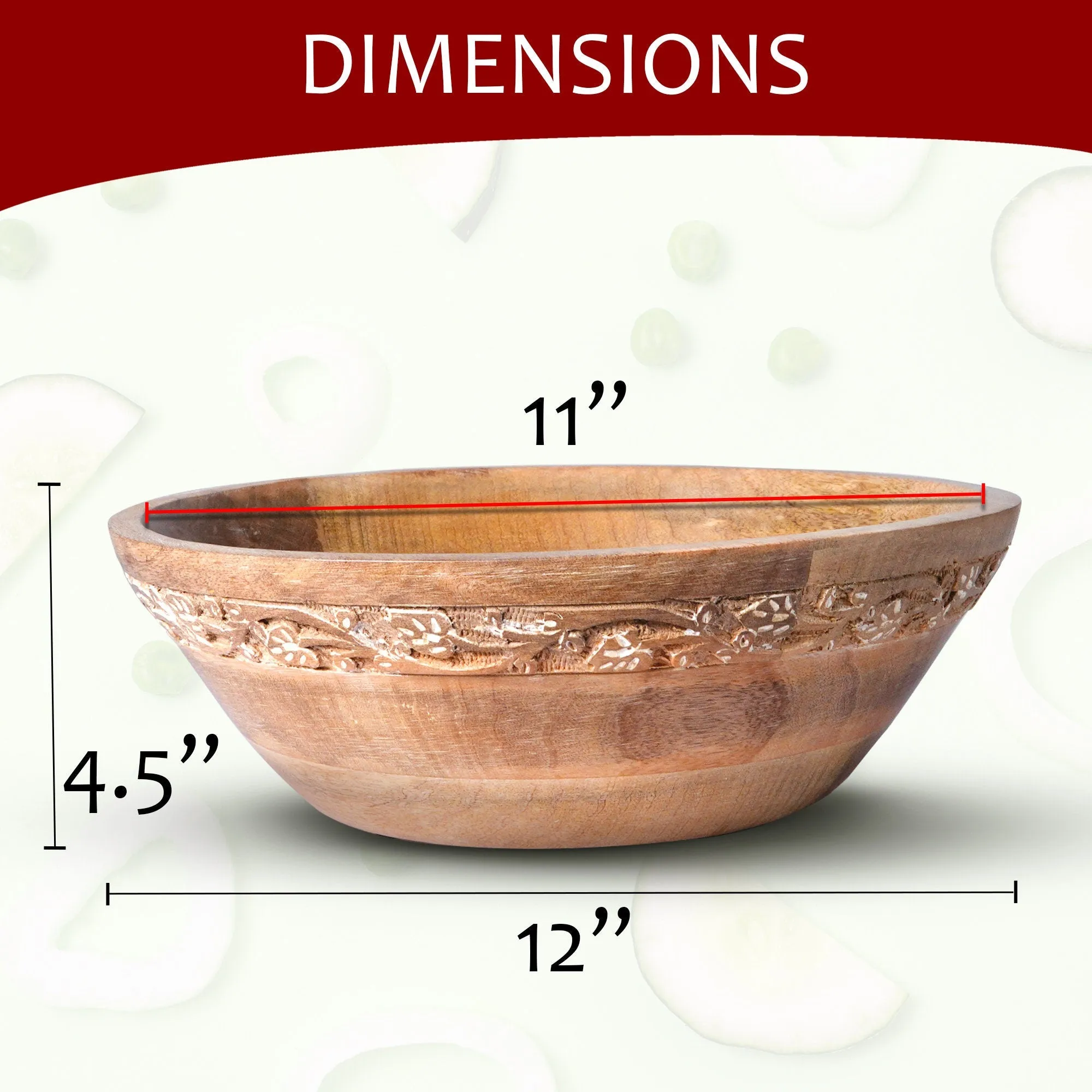 Jasmine Whitewash Wood Decorative Bowl - Large