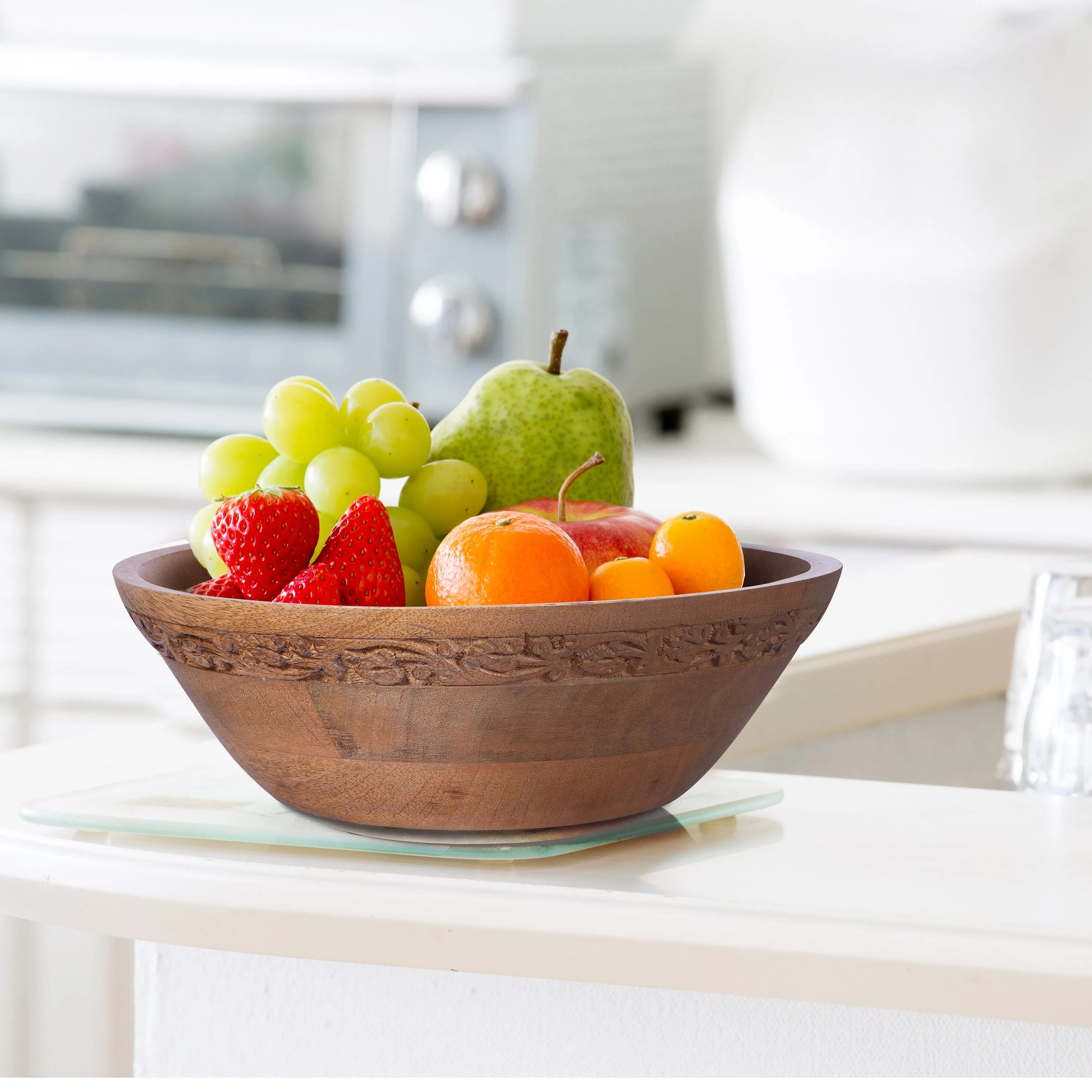 Jasmine Whitewash Wood Decorative Bowl - Large