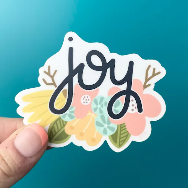 Joy,  Floral Vinyl Sticker