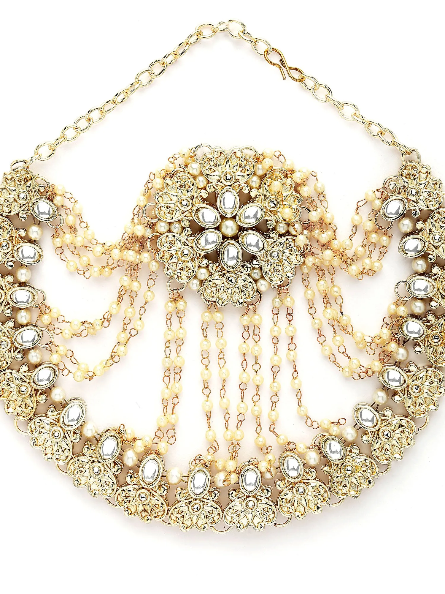 Karacart Gold Plated Floral Design Kundan Hair Juda for Women