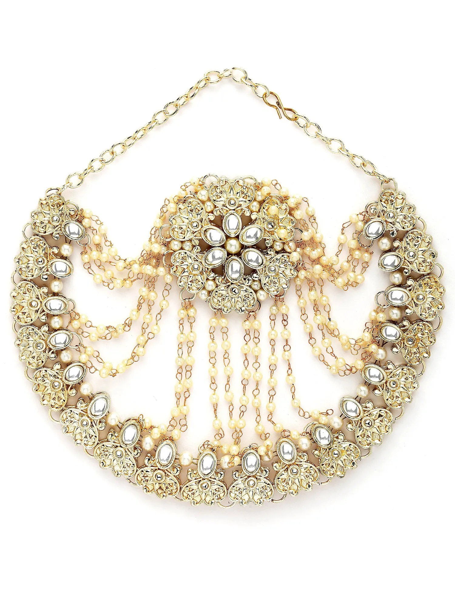 Karacart Gold Plated Floral Design Kundan Hair Juda for Women