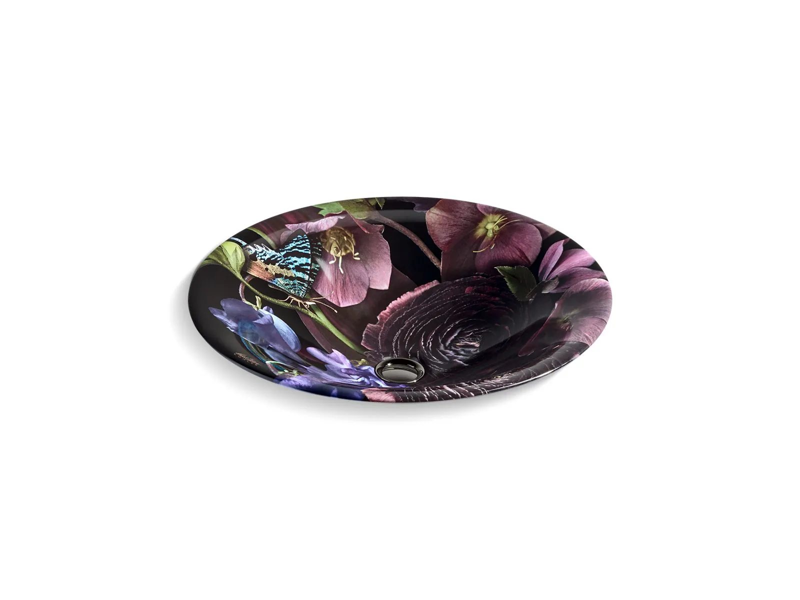 KOHLER K-30333-DM2 Dutchmaster Midnight Floral Carillon 17-3/4" round drop-in bathroom sink, no overflow