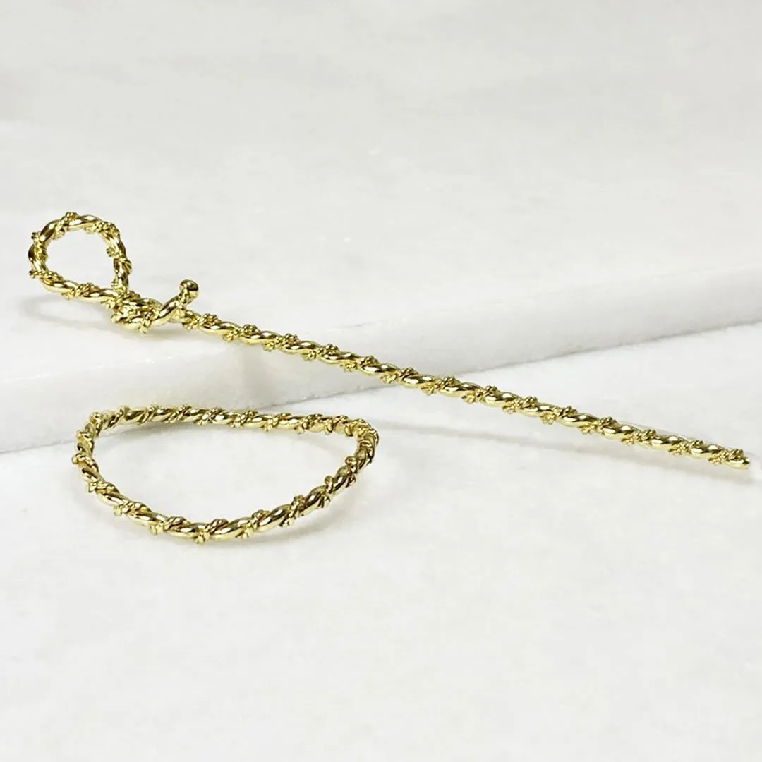 Lariat  - Triple Rope Twist and Arc Ring 14K Gold on Brass Mane Tamer  Hair Pin