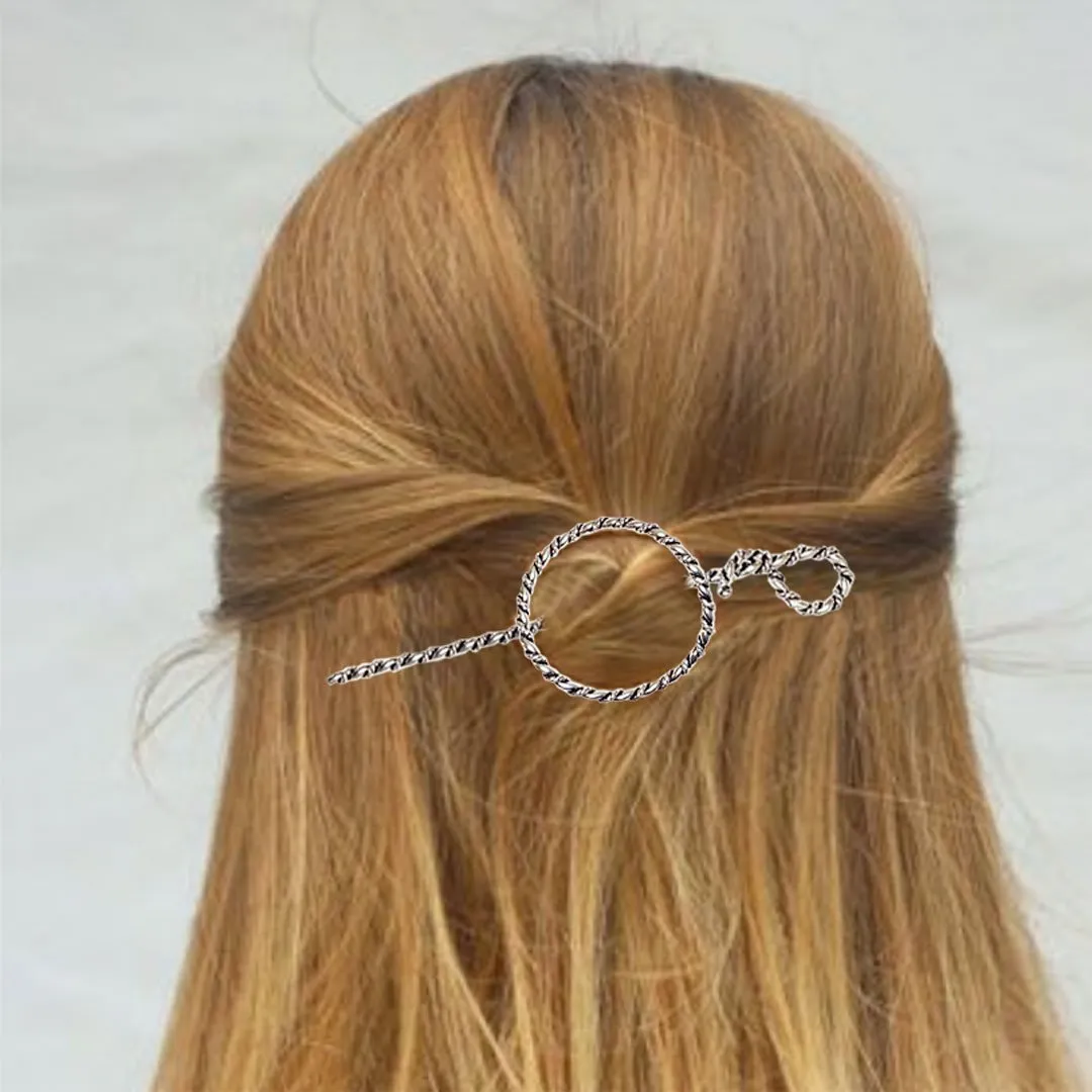 Lariat  - Triple Rope Twist and Arc Ring 14K Gold on Brass Mane Tamer  Hair Pin