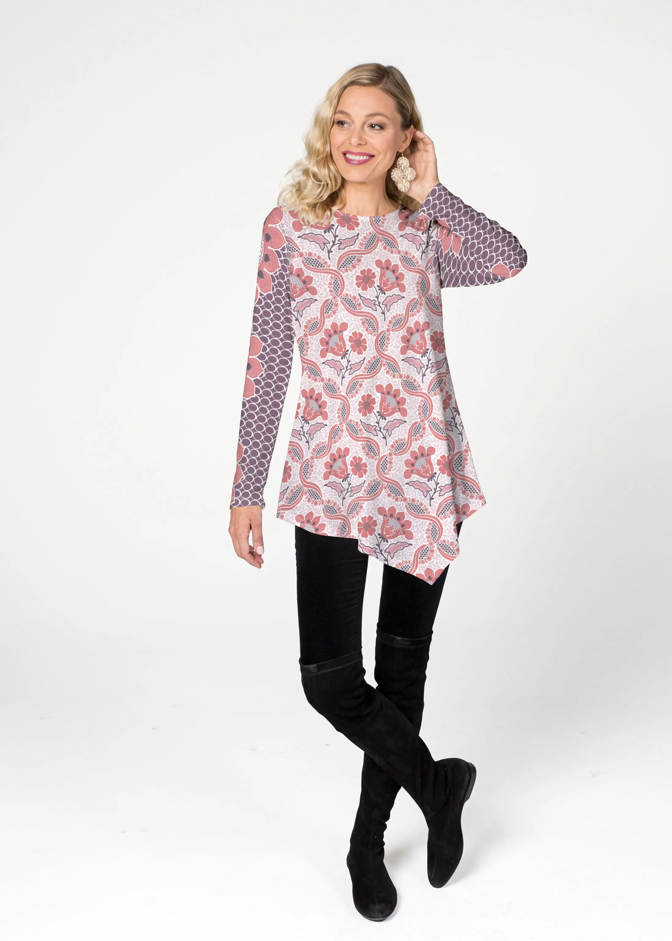 Lattice Floral (7959) ~ Asymmetrical French Terry Tunic