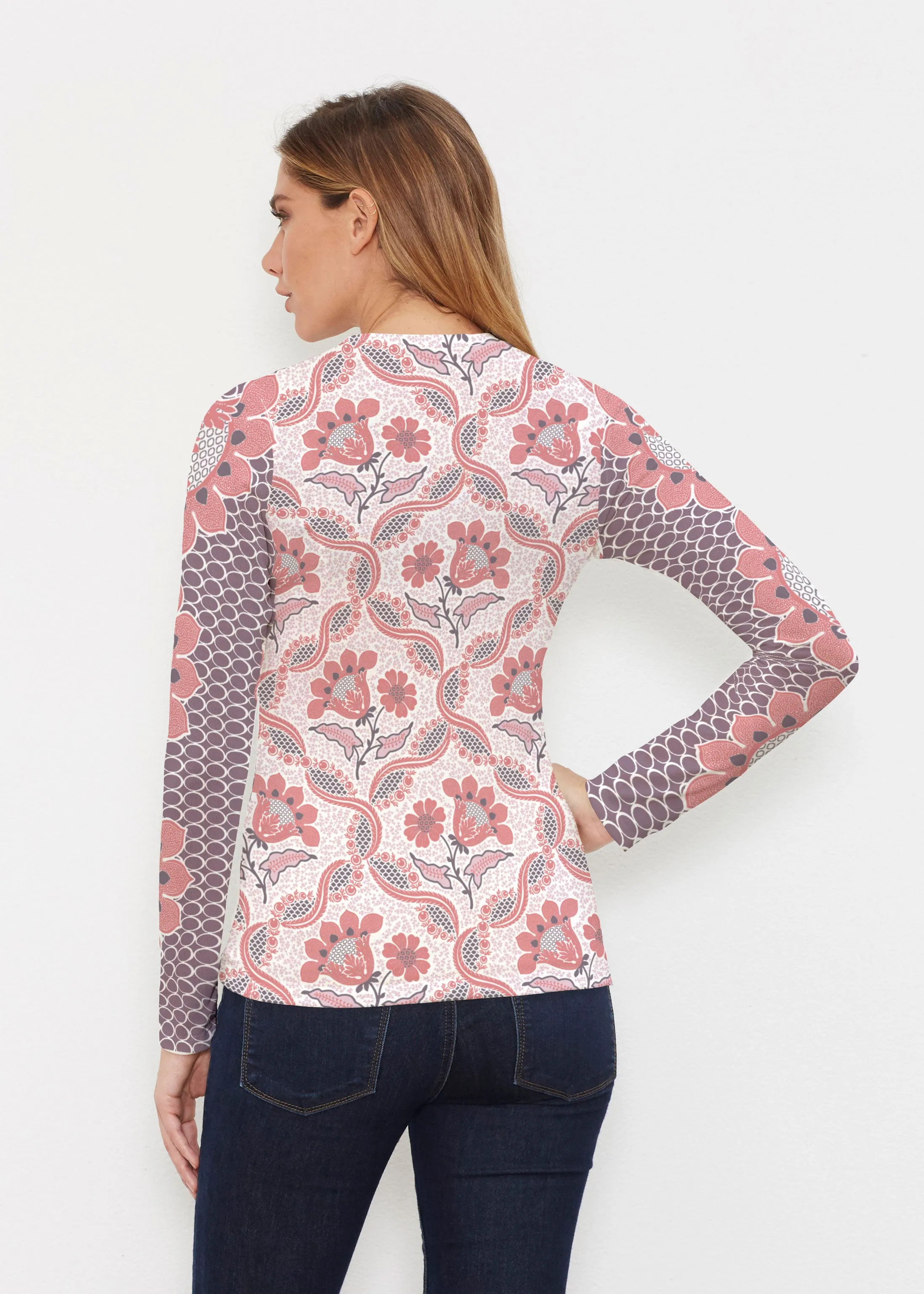 Lattice Floral (7959) ~ Butterknit Long Sleeve V-Neck Top