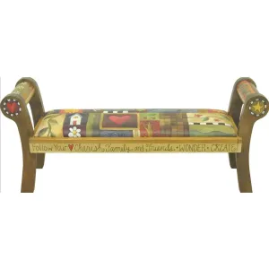 Leather Rolled Arm Bench by Sticks BEN050