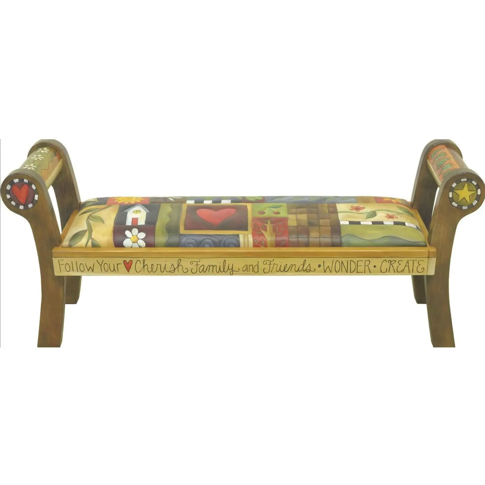 Leather Rolled Arm Bench by Sticks BEN050