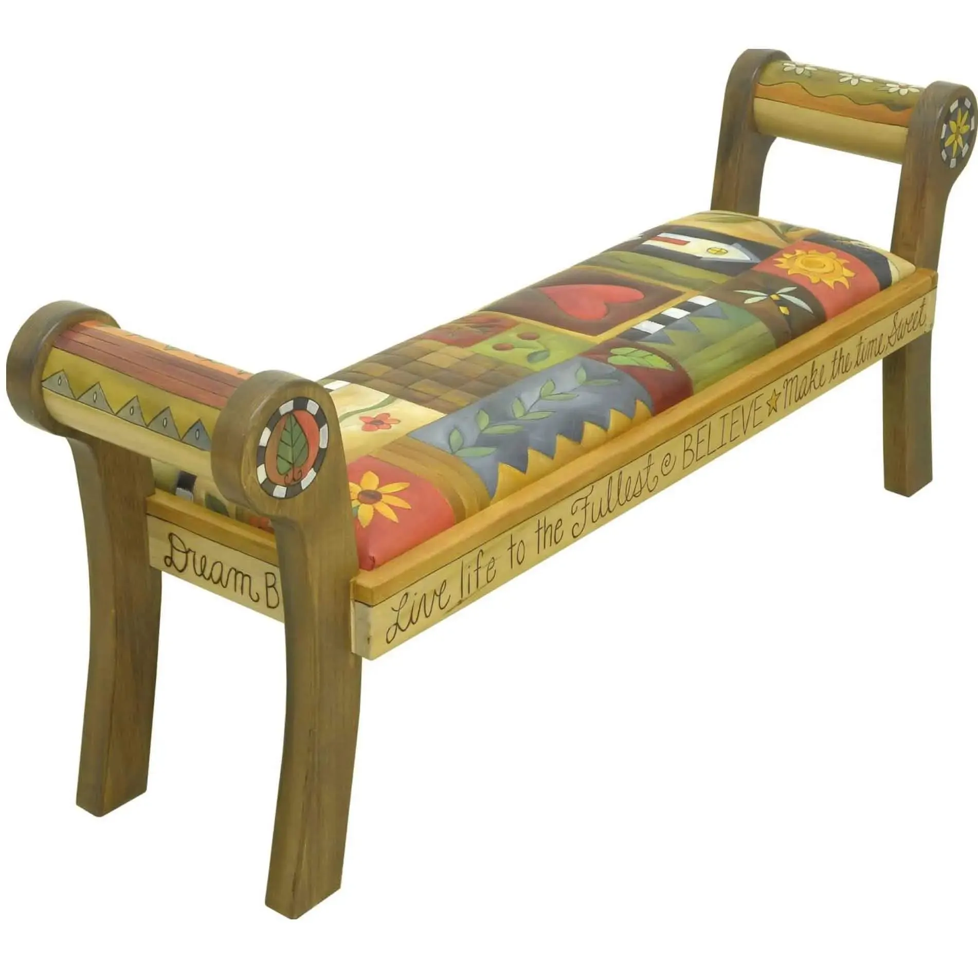 Leather Rolled Arm Bench by Sticks BEN050