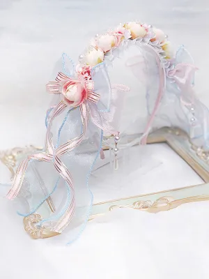 Lolita Wedding Headband KC Flower Ribbons Bows Lolita Hair Accessories