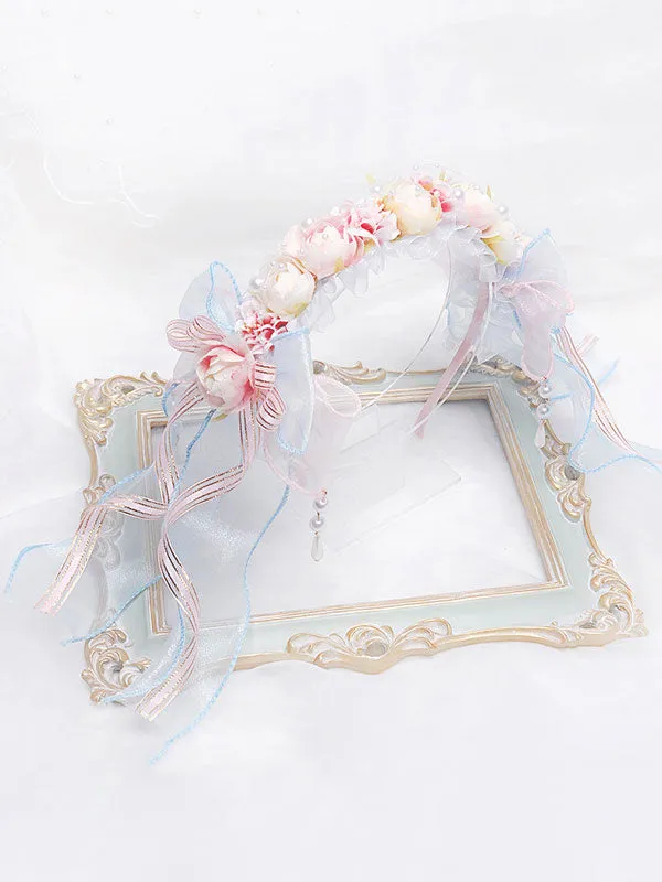 Lolita Wedding Headband KC Flower Ribbons Bows Lolita Hair Accessories