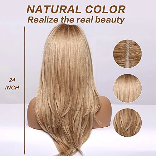 Long Ash Blonde Wigs With Bangs