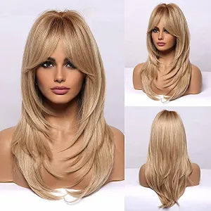 Long Ash Blonde Wigs With Bangs