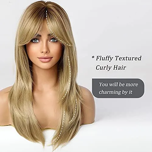 Long Dark Rooted Blonde Wigs | 24 Inches