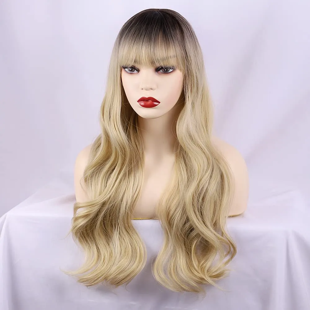 Long Ombre Blonde Non Lace Wig with Bangs