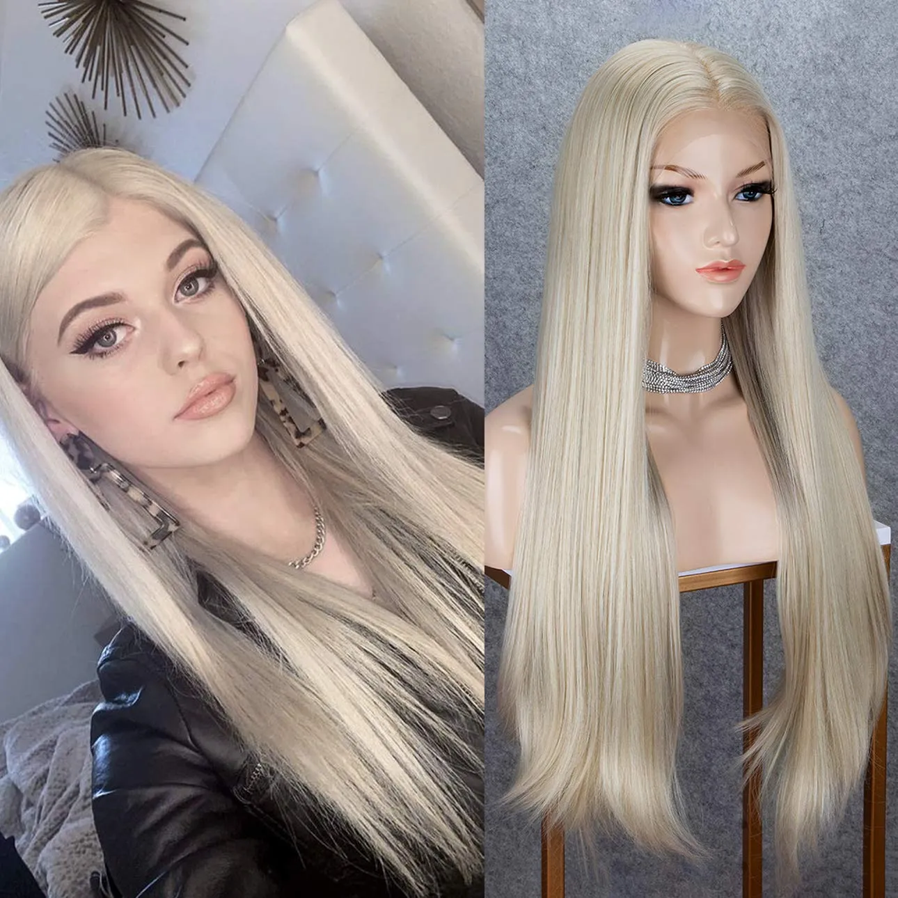 Long Straight Blonde Lace Front Wigs