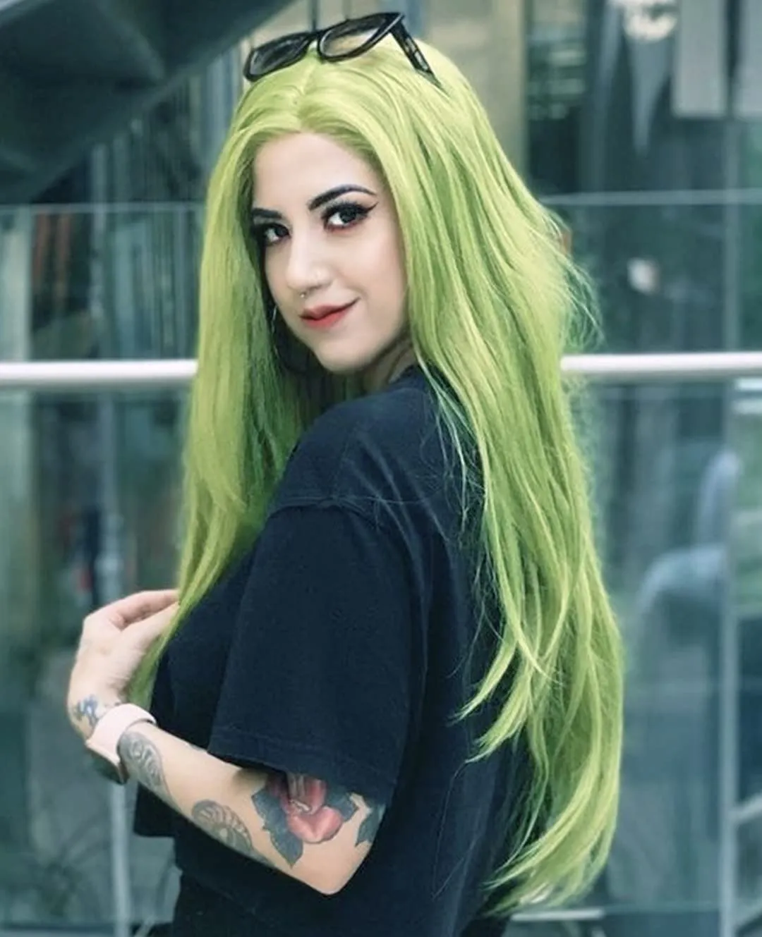 Long Straight Neon Green Lace Front  Wig for Women DragQueen