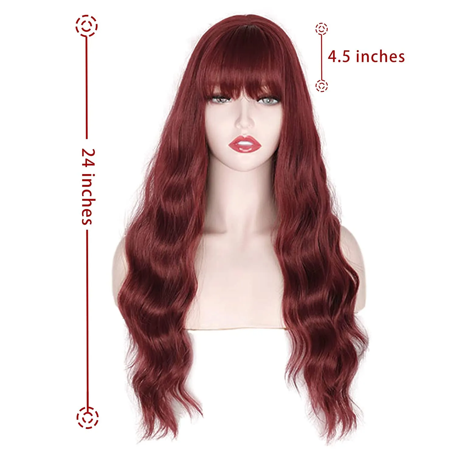 Long Wavy Wine Red Wigs for Women