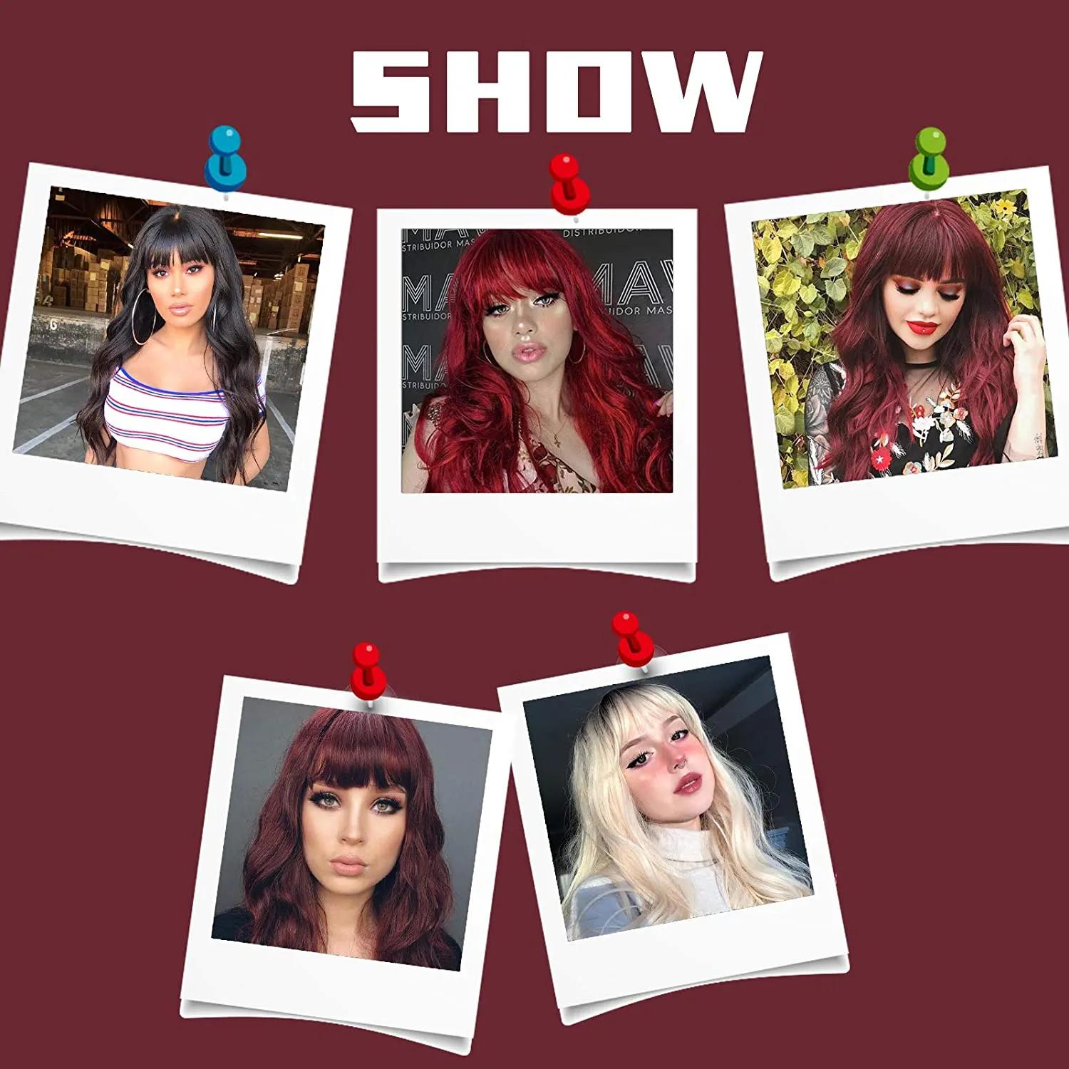 Long Wavy Wine Red Wigs for Women
