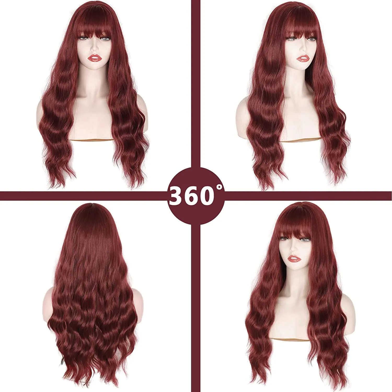 Long Wavy Wine Red Wigs for Women