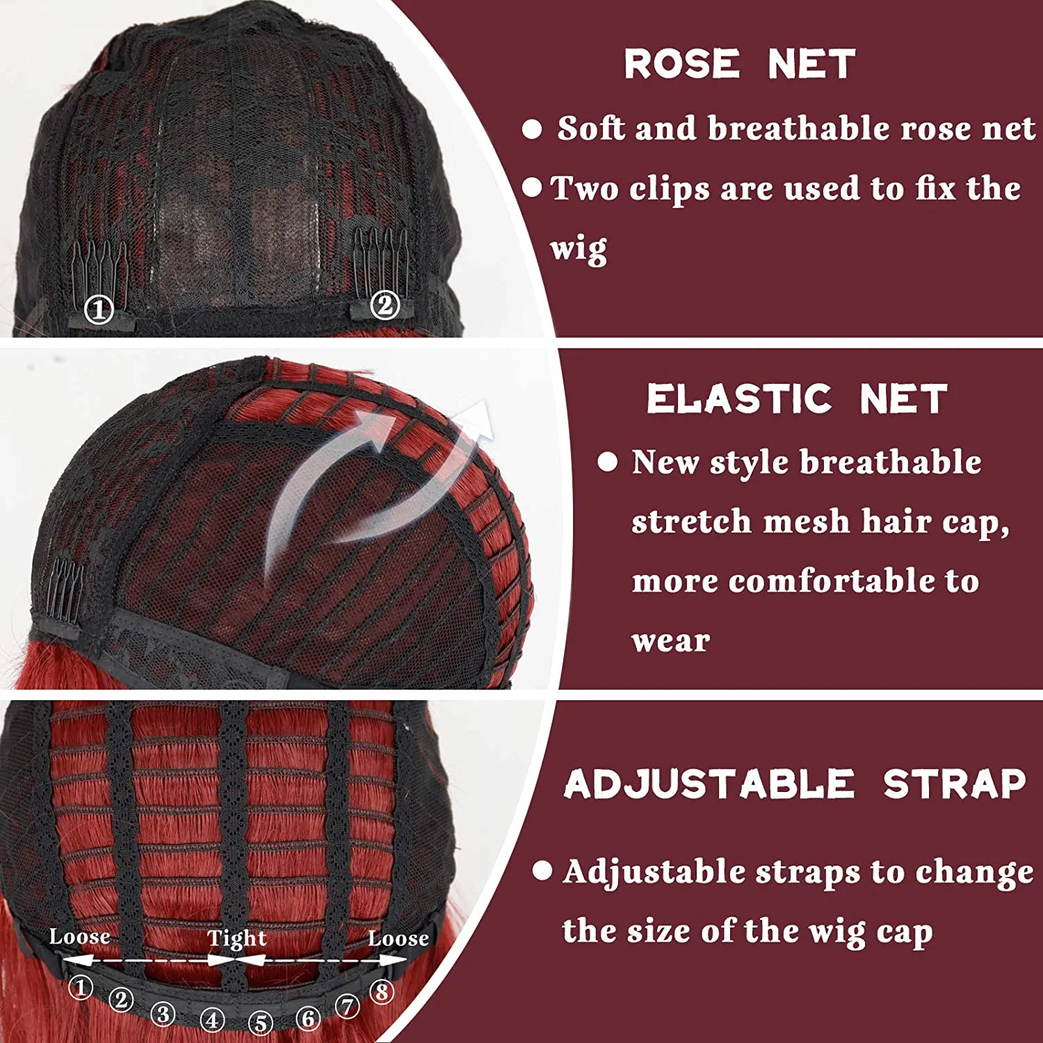 Long Wavy Wine Red Wigs for Women