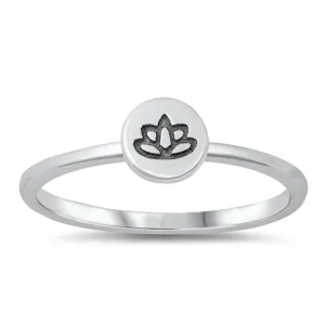 Lotus Flower Simple Polished Ring New .925 Sterling Silver Band Sizes 4-10