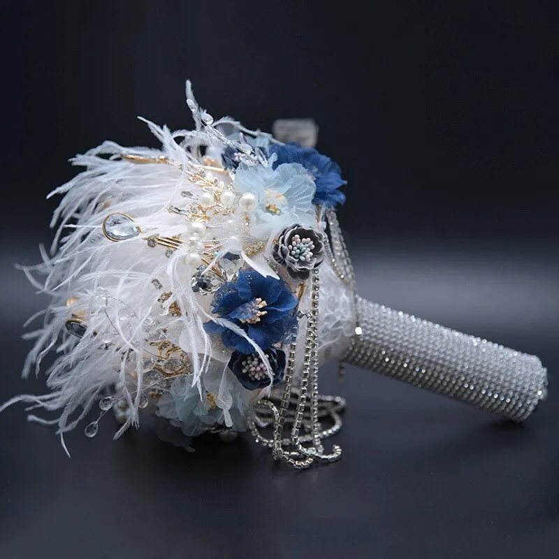 luxury Bridal brooch bouquet crystal Pearl Jewelry Wedding Bouquet custom made Silver Retro Bride's bouquets