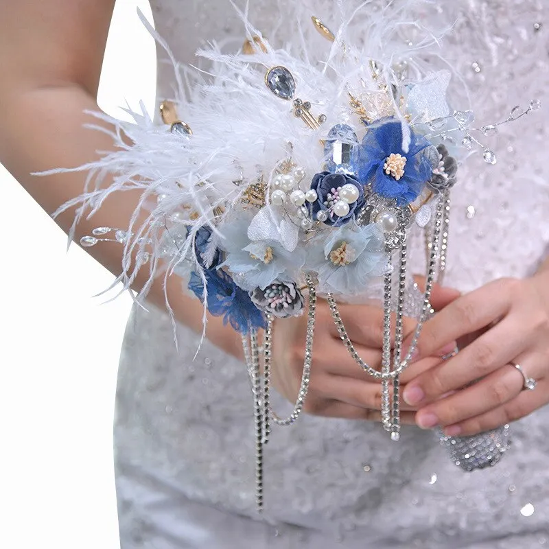 luxury Bridal brooch bouquet crystal Pearl Jewelry Wedding Bouquet custom made Silver Retro Bride's bouquets
