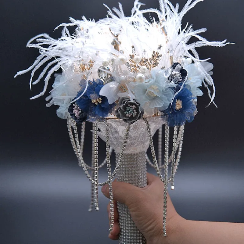 luxury Bridal brooch bouquet crystal Pearl Jewelry Wedding Bouquet custom made Silver Retro Bride's bouquets