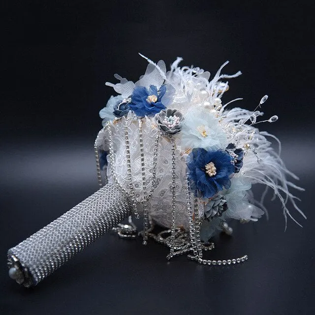 luxury Bridal brooch bouquet crystal Pearl Jewelry Wedding Bouquet custom made Silver Retro Bride's bouquets