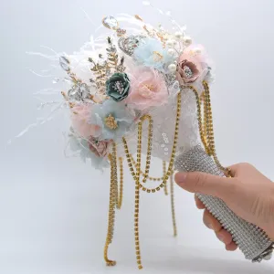 luxury Bridal brooch bouquet crystal Pearl Jewelry Wedding Bouquet custom made Silver Retro Bride's bouquets