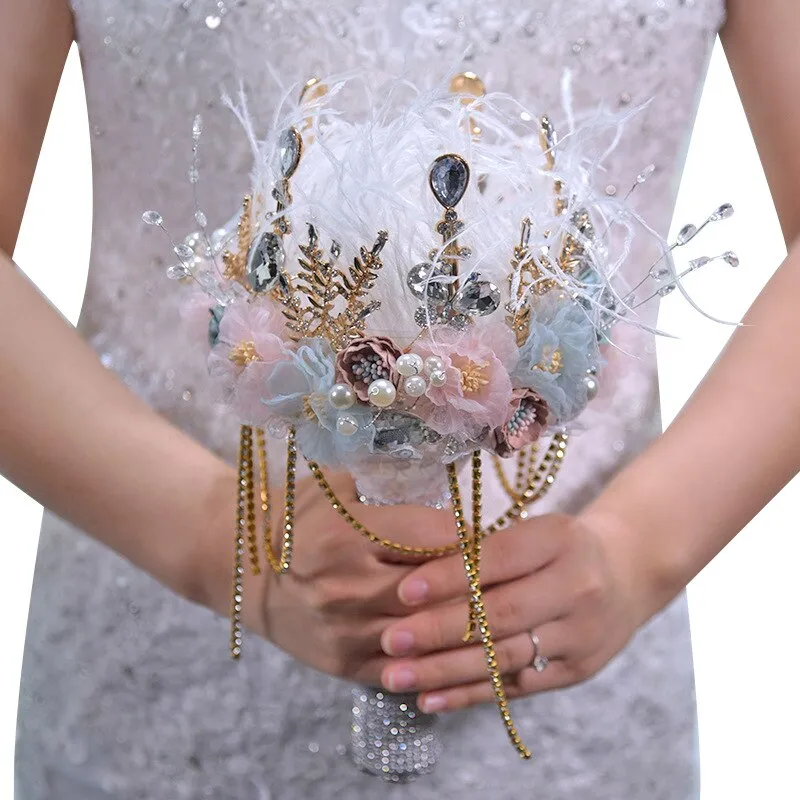 luxury Bridal brooch bouquet crystal Pearl Jewelry Wedding Bouquet custom made Silver Retro Bride's bouquets
