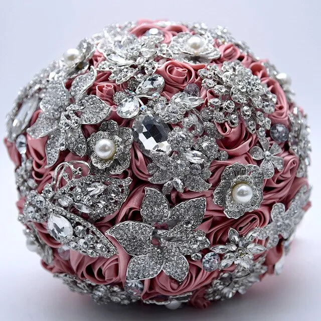 Luxury Crystal Rhinestone Elegant Purple Bridal Holding Flowers Bridesmaid Bouquet Handmade Jewelry Wedding Accessories