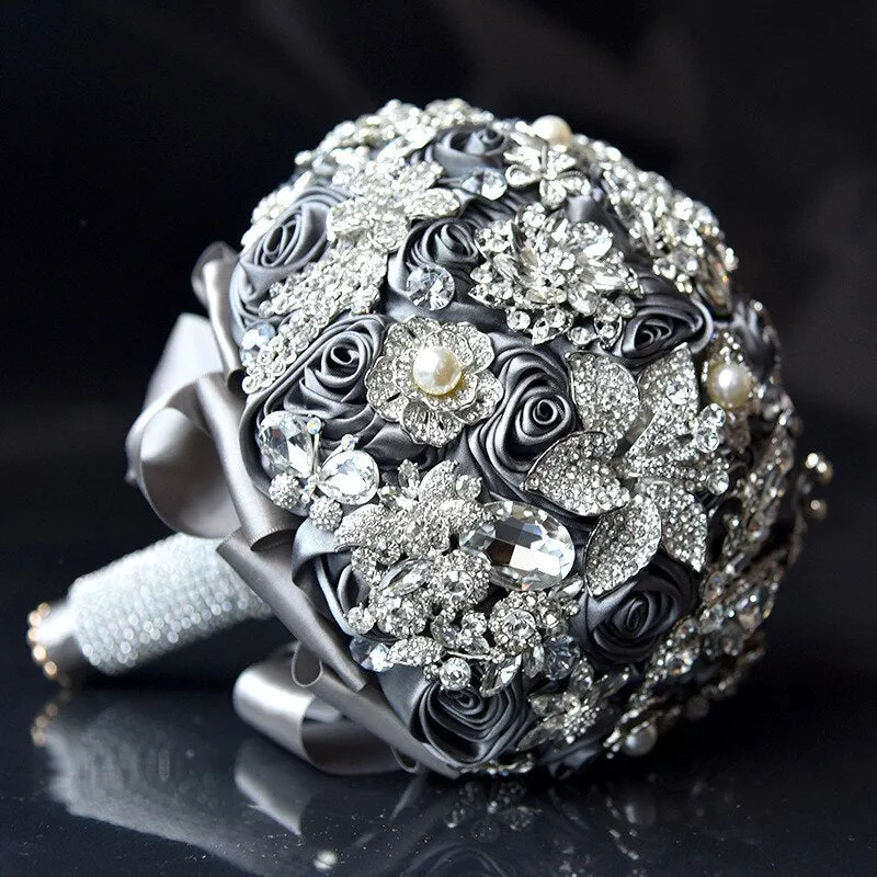 Luxury Crystal Rhinestone Elegant Purple Bridal Holding Flowers Bridesmaid Bouquet Handmade Jewelry Wedding Accessories