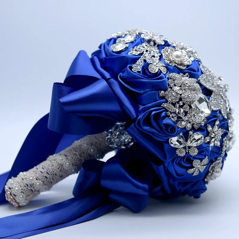 Luxury Crystal Rhinestone Elegant Purple Bridal Holding Flowers Bridesmaid Bouquet Handmade Jewelry Wedding Accessories