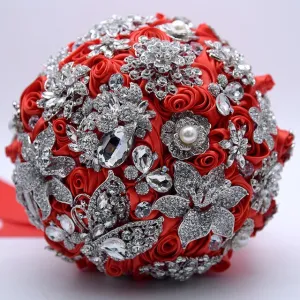Luxury Crystal Rhinestone Elegant Purple Bridal Holding Flowers Bridesmaid Bouquet Handmade Jewelry Wedding Accessories