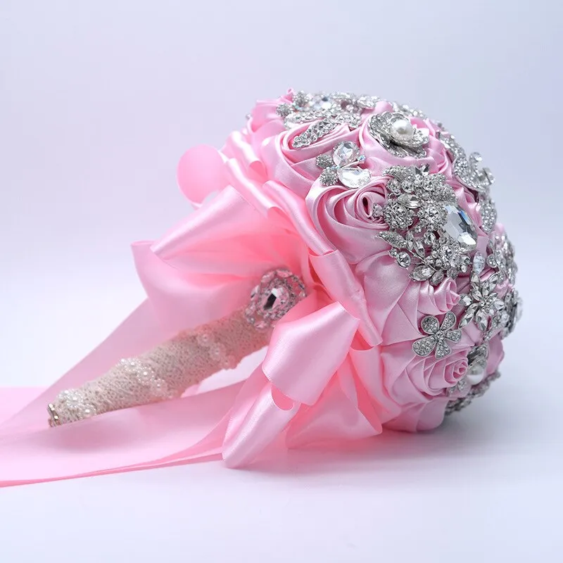 Luxury Crystal Rhinestone Elegant Purple Bridal Holding Flowers Bridesmaid Bouquet Handmade Jewelry Wedding Accessories