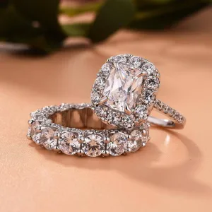 Luxury Eternity Halo Cushion Cut Wedding Ring Set