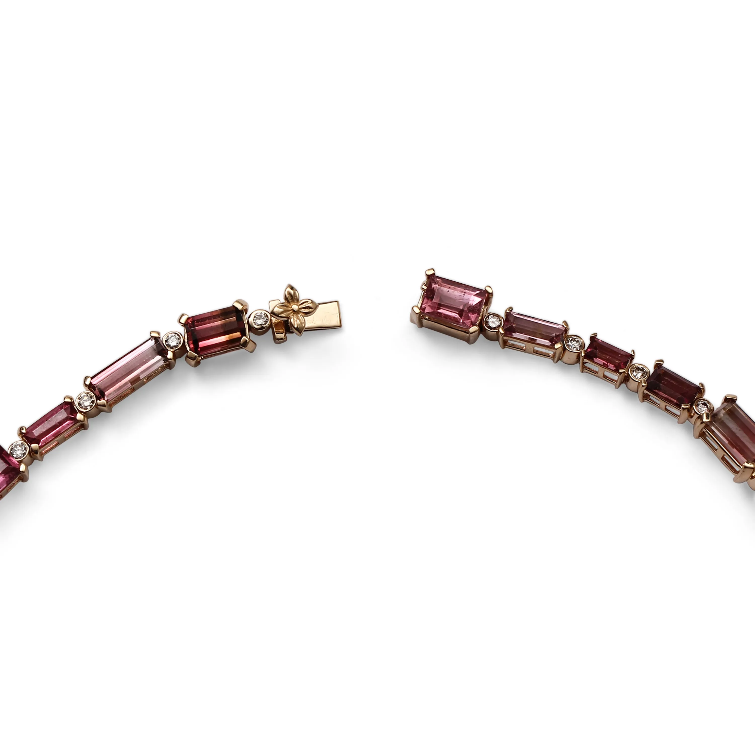 Luxury Faceted and Natural Formation Pink Tourmaline and Diamond 0.90ct Necklace in 18K Gold