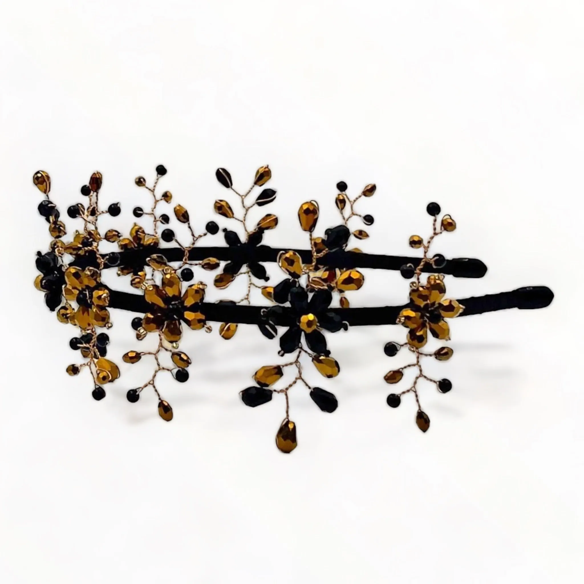 Luxury Gavreel Black Crystal & Gold Crown Headband