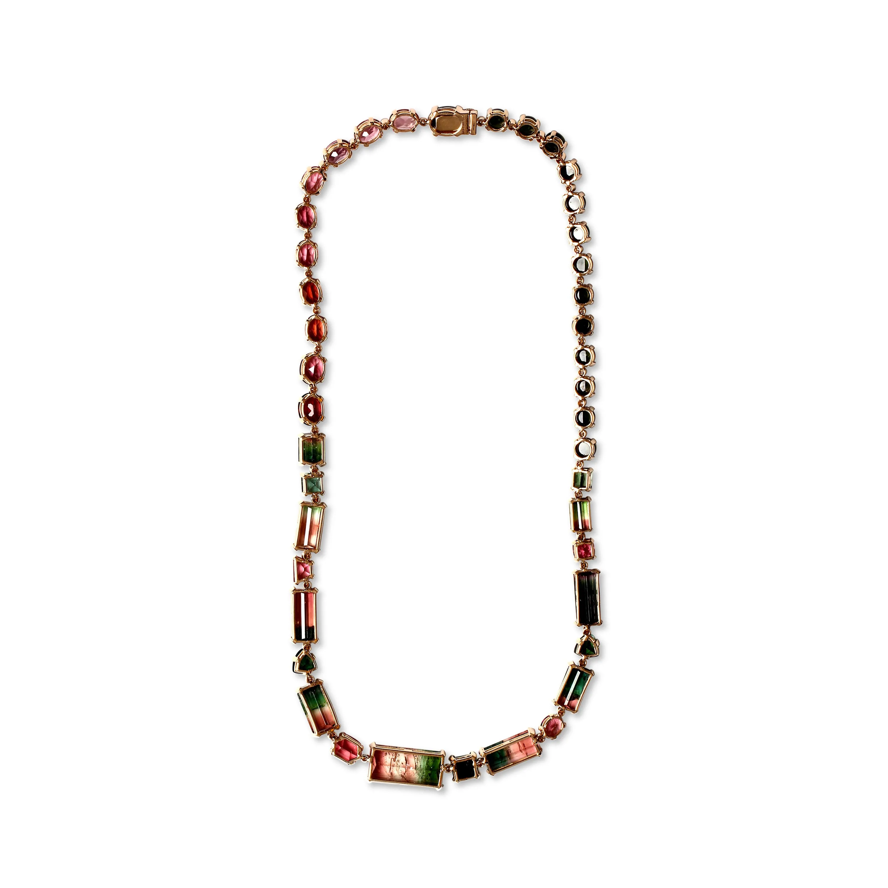 Luxury Pink Green and Watermelon Tourmaline 84ct and Diamond 0.75ct Necklace in 18K Gold