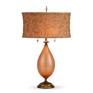 Margie Table Lamp 83AF86 by Kinzig Design, Peach Blown Glass, Beaded Overlay Silk Shade