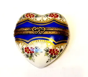 Medium Blue Gold Heart Red Flowers Earrings