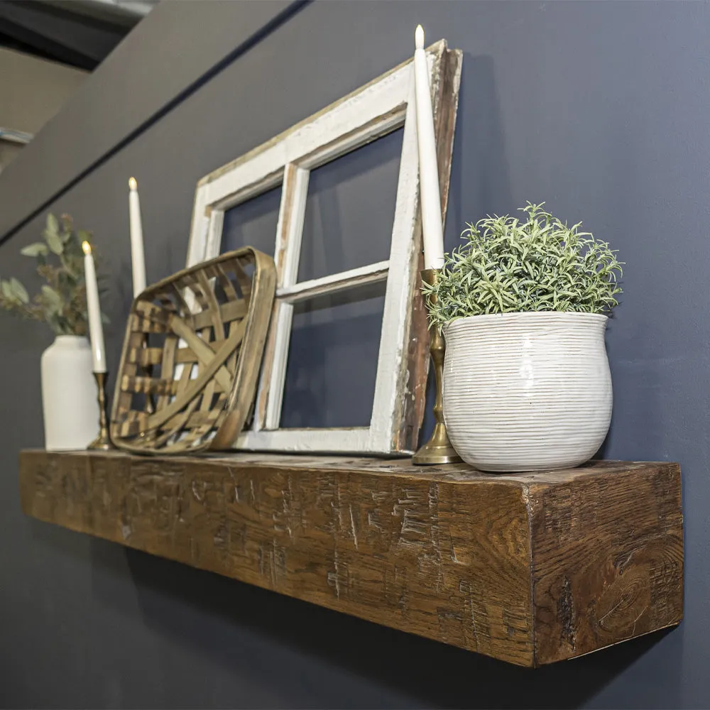 Medium Oak Distressed Box Beam Mantel