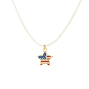 Minimalist American Flag Element Pendant Wax Cord Necklace