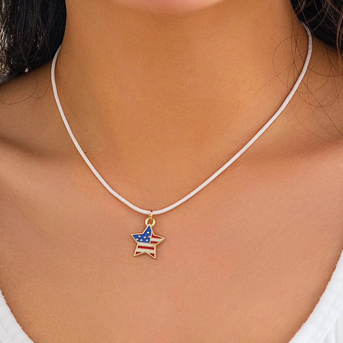 Minimalist American Flag Element Pendant Wax Cord Necklace