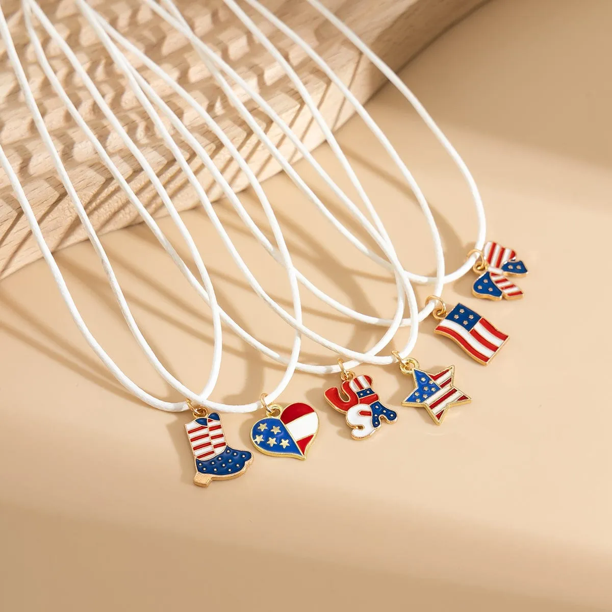 Minimalist American Flag Element Pendant Wax Cord Necklace